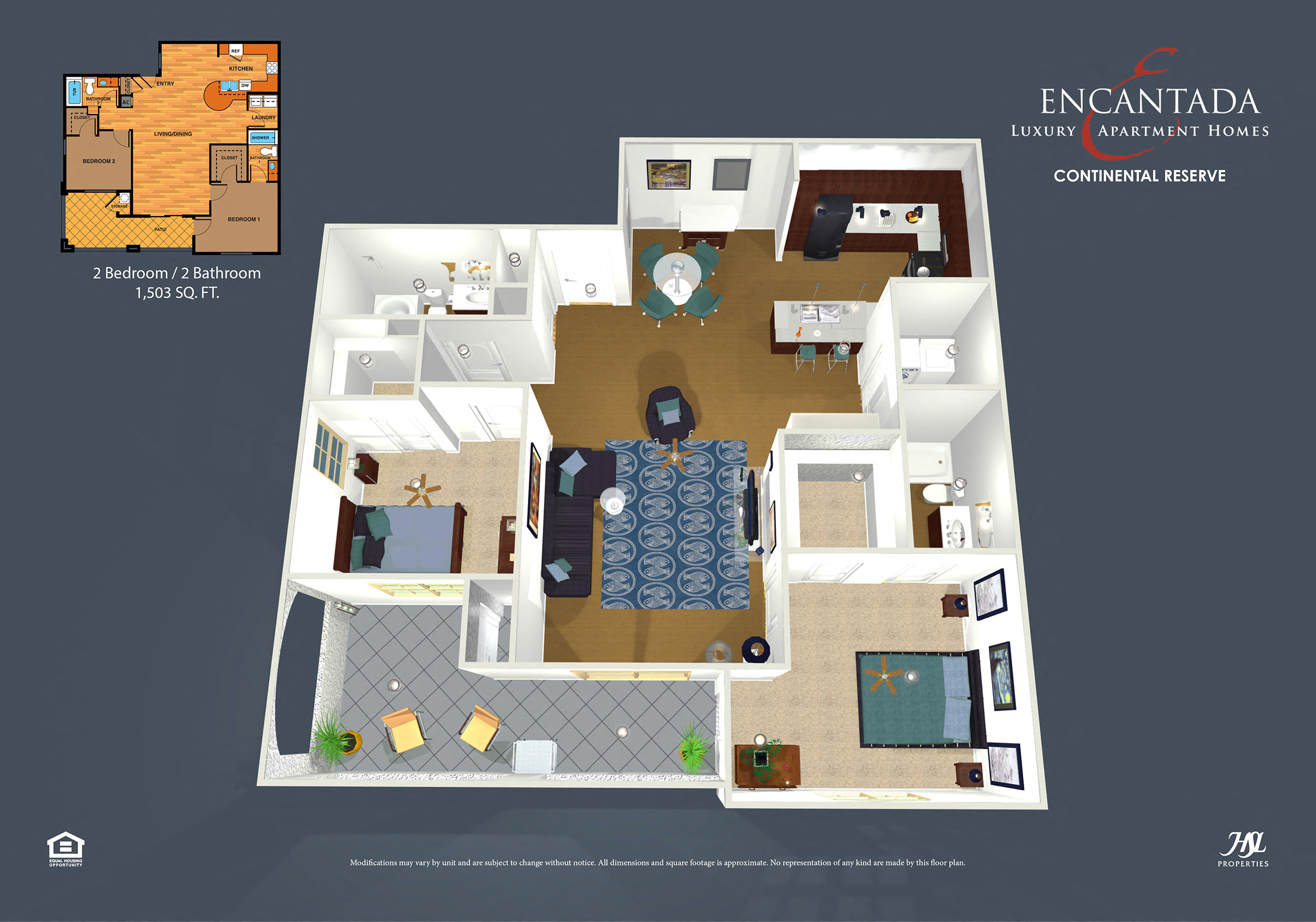Continental Reserve 2 Bedroom XLarge Floor Plan 3D